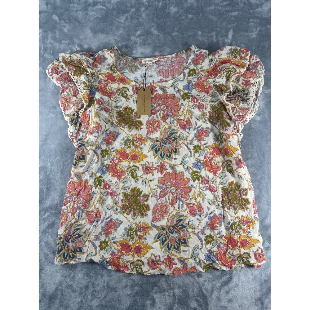 Christian Siriano New York Floral‎ Flutter Sleeve Lace Trim Blouse 1X NWT